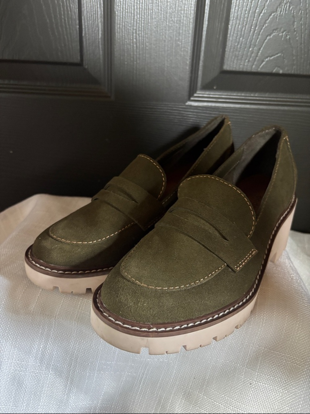 Blondo Olive Suede Platform Loafers - Women's
